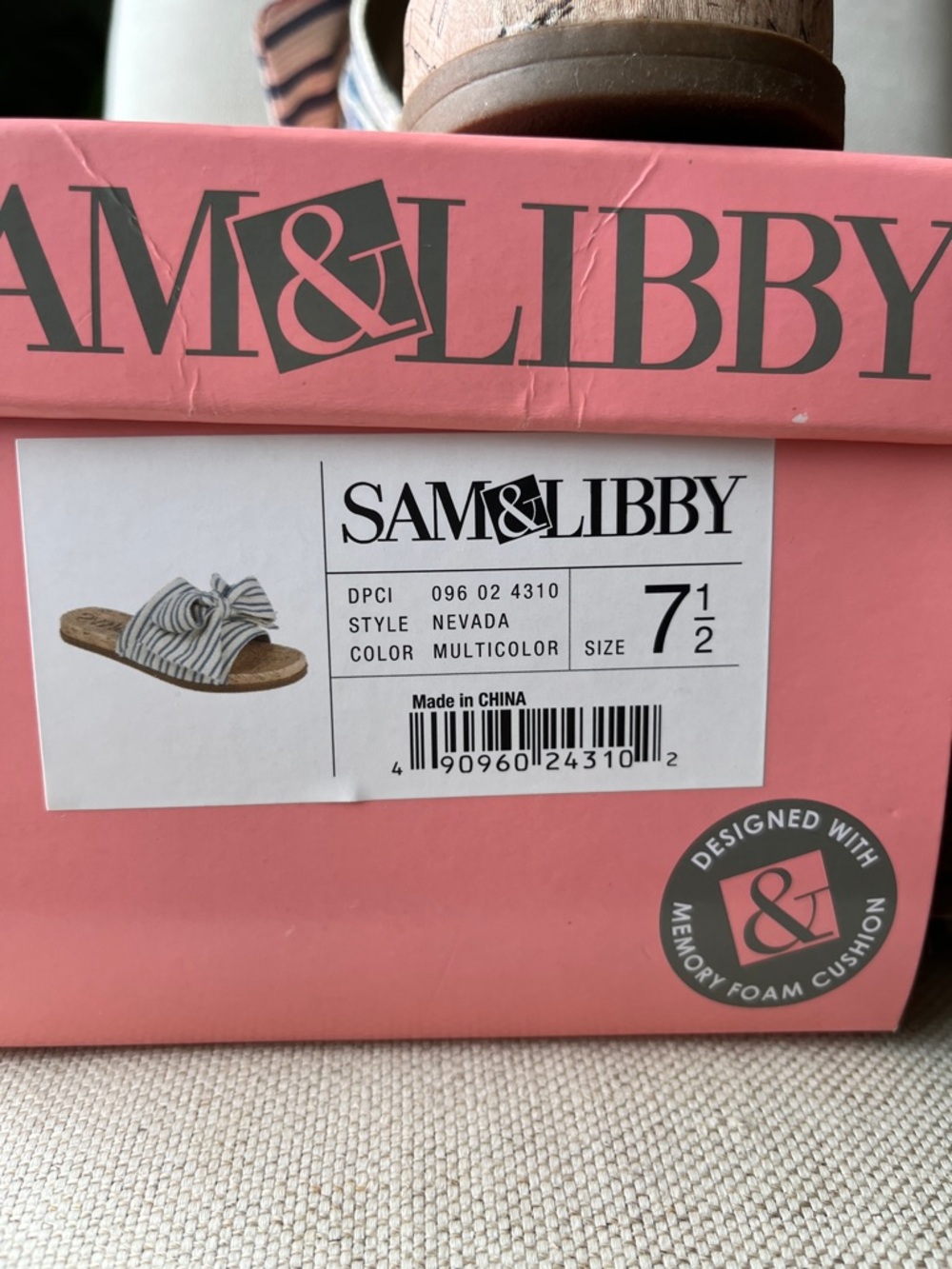 Sam & Libby Cream and Blue Striped Bow Slide Mules - Picture 6 of 6